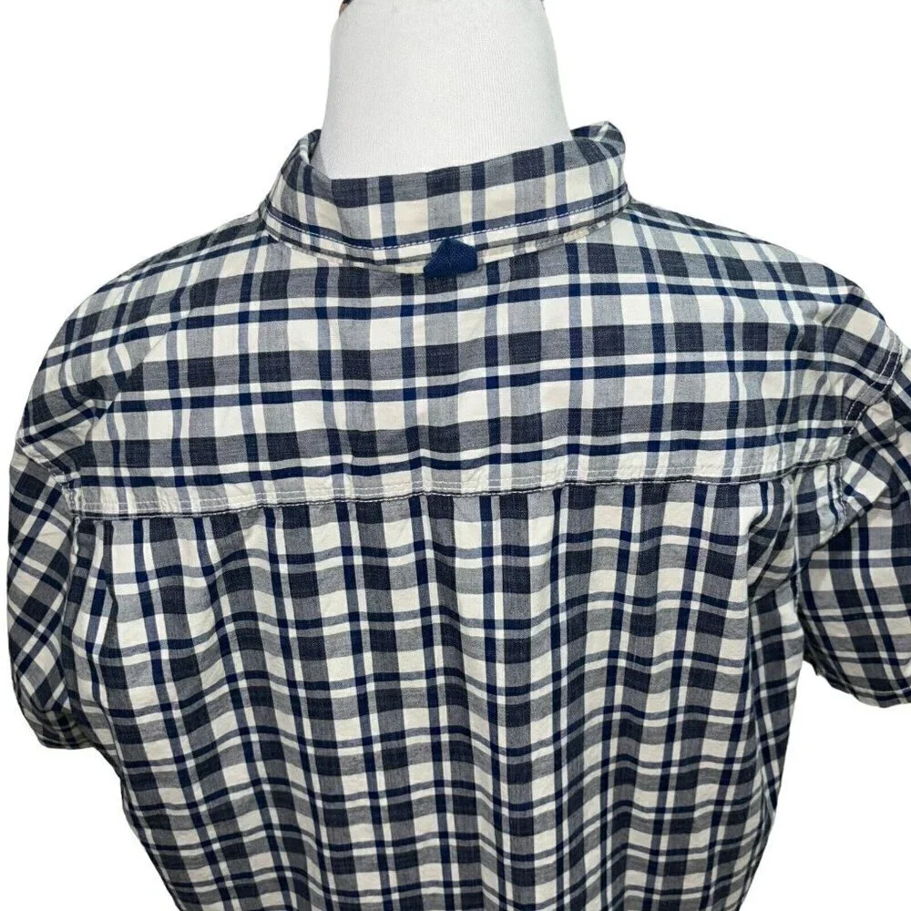 The North Face Men's L Large Button Down Shirt Short Sleeve Plaid Pattern Blue